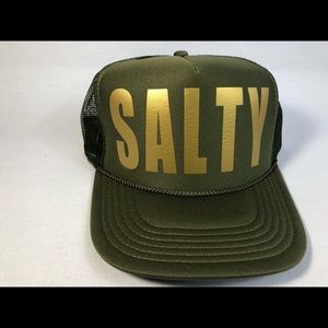 Salty trucker hat olive green with gold vinyl